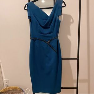 Black Halo fitted teal dress w/belt